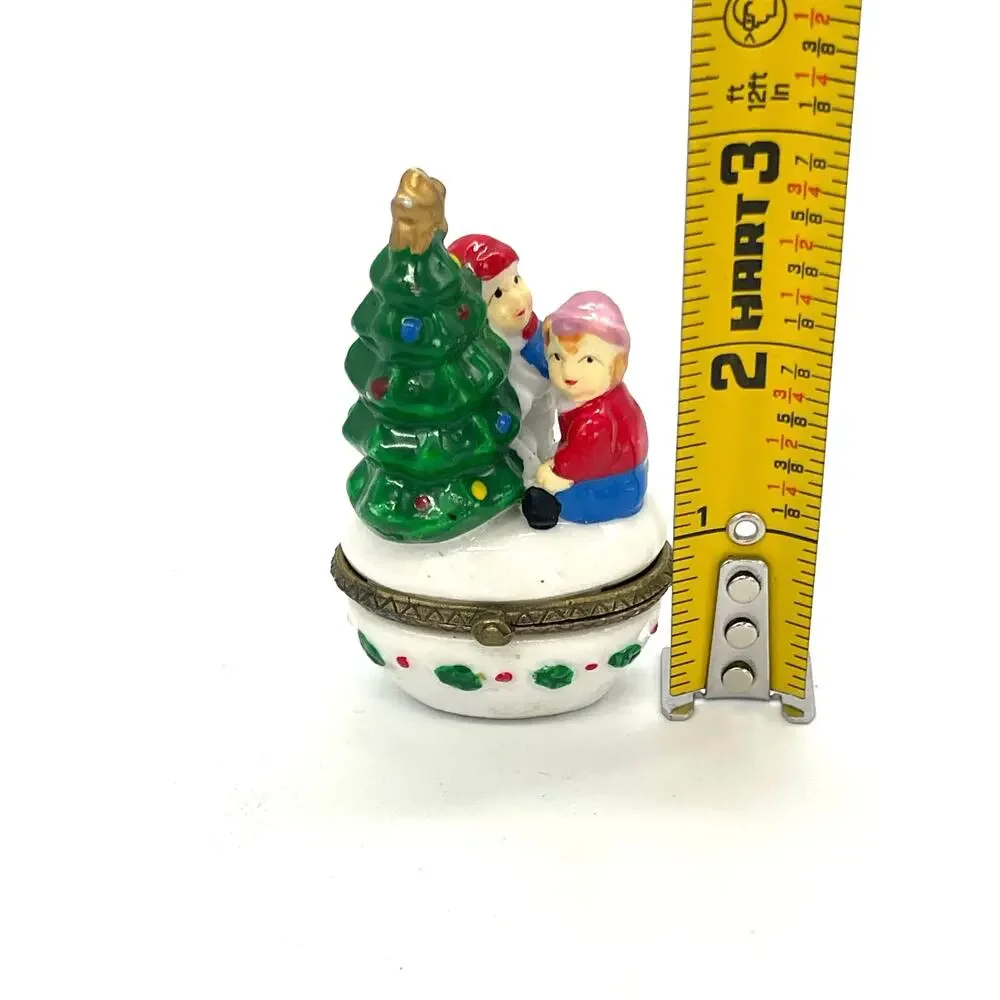 Porcelain Christmas Tree with Children Hinged Trinket Box